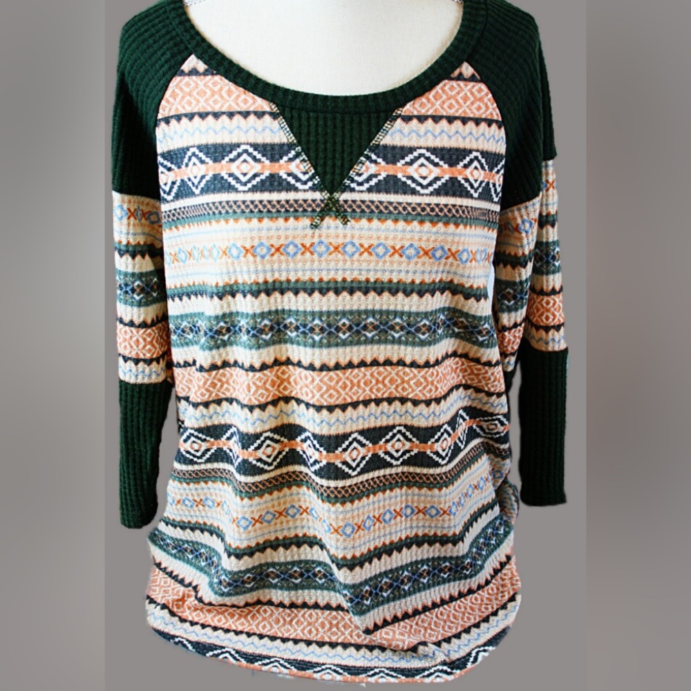 Aztec 3/4 sleeve top by Vanilla Bay